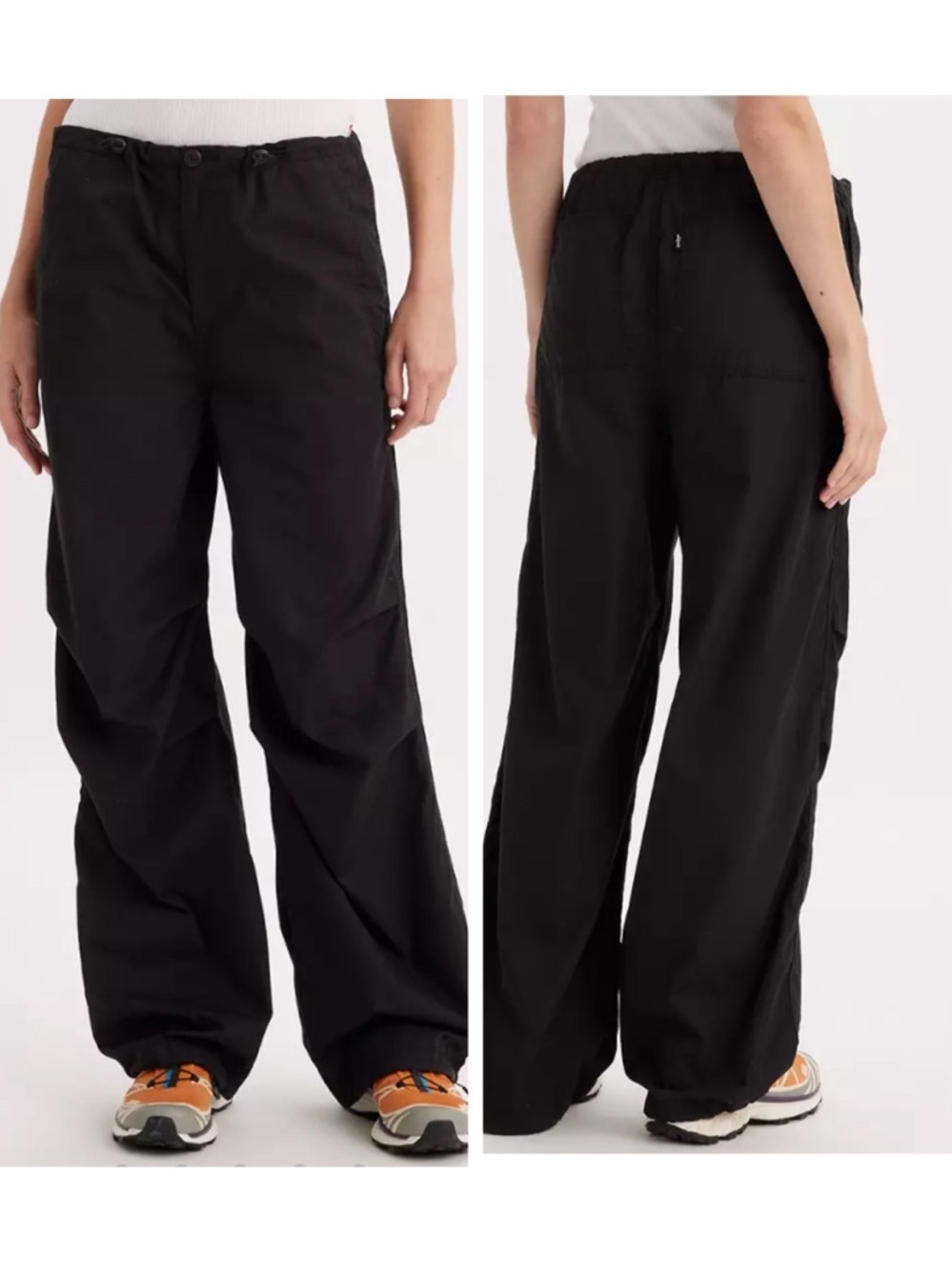 Levi’s Black Parachute Pants S Mid Rise Wide Leg Y2K Cargo Style